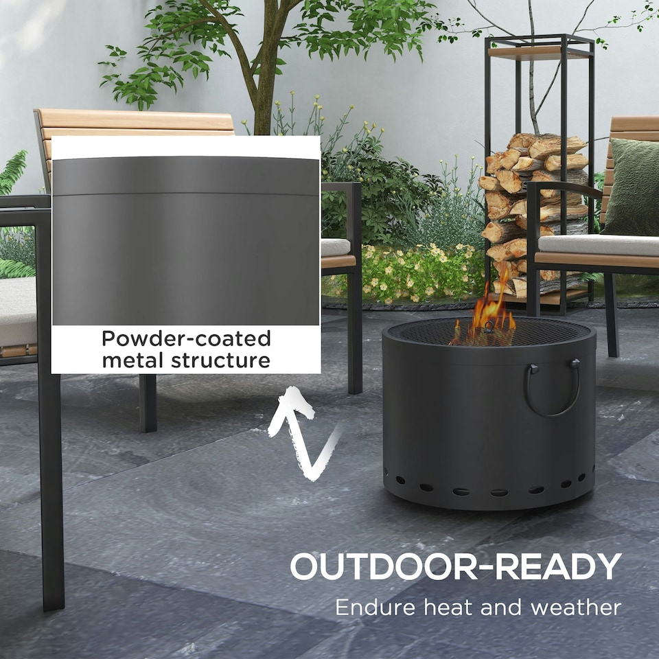 image 1 of Outsunny 38cm Smokeless Wood Burning Firepit Metal Fire Pit, Dark Grey