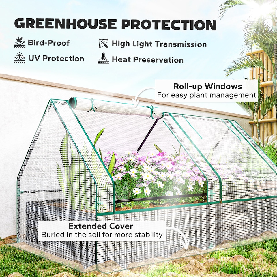 image 1 of Outsunny Raised Garden Bed Planter Box with Greenhouse, White and Dark Grey