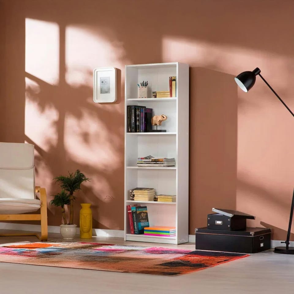 image 1 of Adore Matt White 5 Tier Bookcase Shelving Unit White