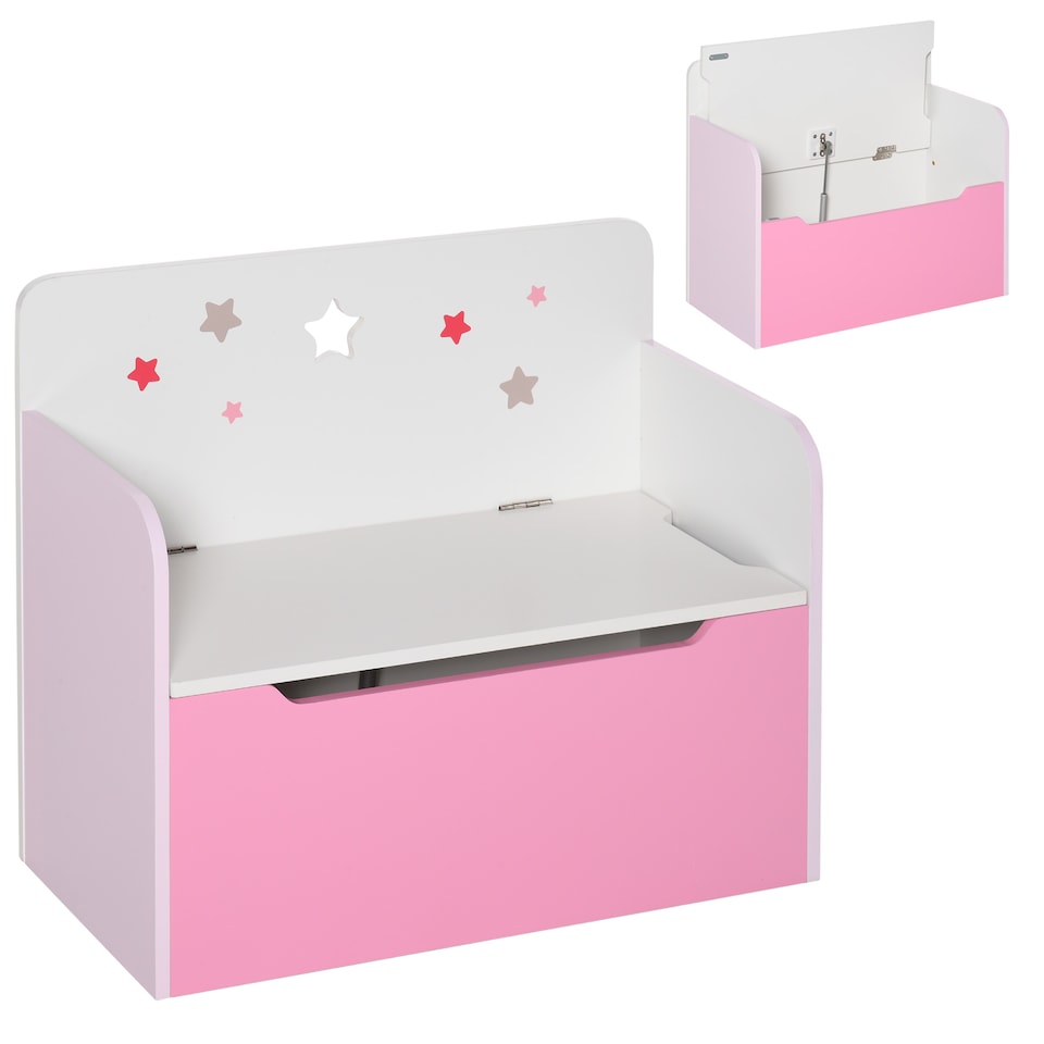 image 1 of HOMCOM Kids Wooden Toy Box Children Storage Chest Bench Organiser Bedroom Pink