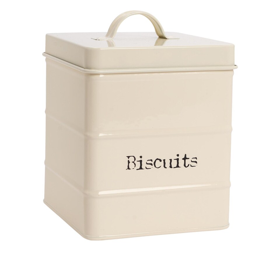 image 1 of Harbour Housewares Vintage Metal Kitchen Biscuit Tin - Cream