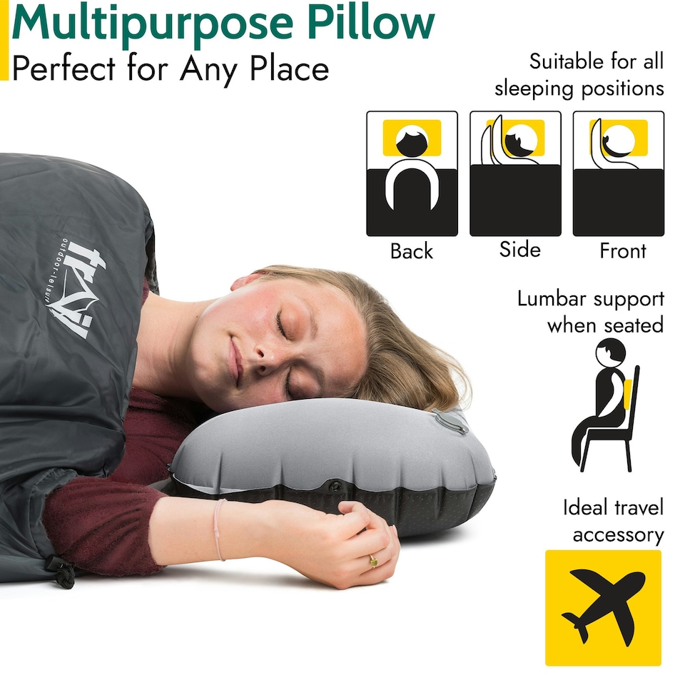 image 1 of Deluxe Inflatable Camping Pillow - Grey