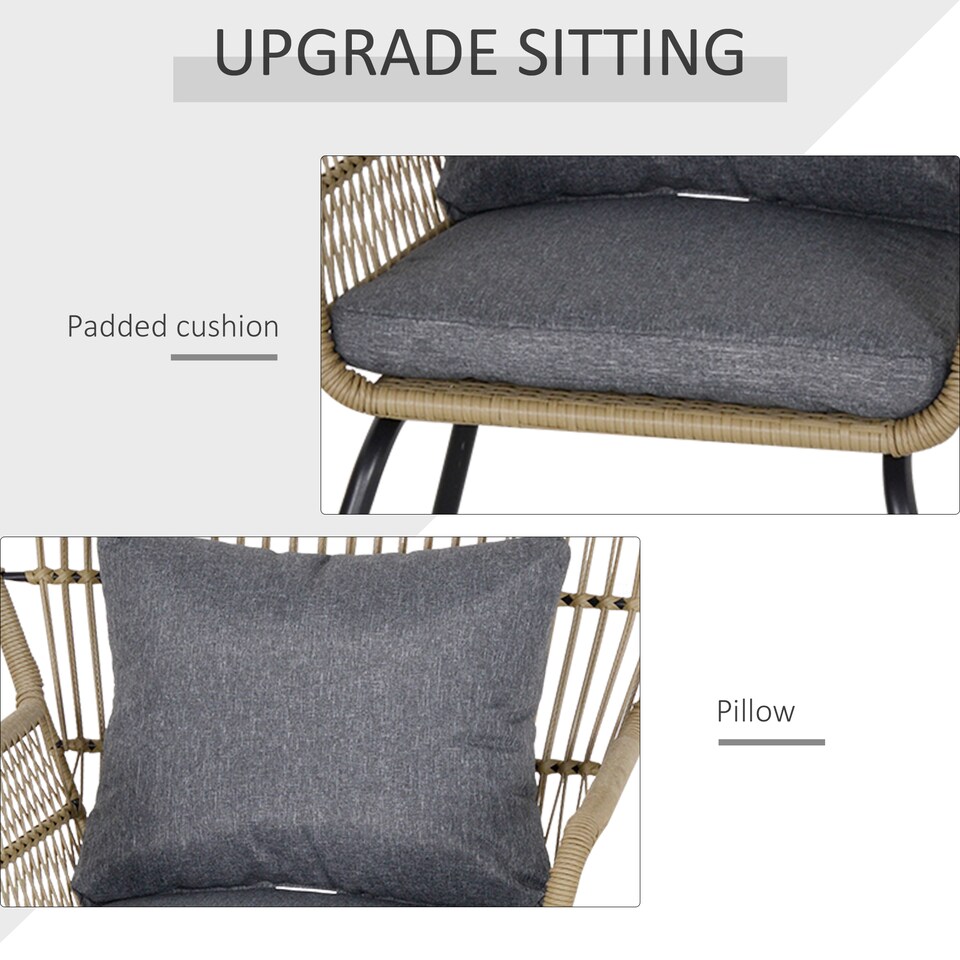 image 1 of Outsunny 3 Pieces Rattan Bistro Set, Wicker Garden Furniture Set with Cushions, Glass Top Coffee Table and Chairs for Outdoor, Patio, Balcony, Brown