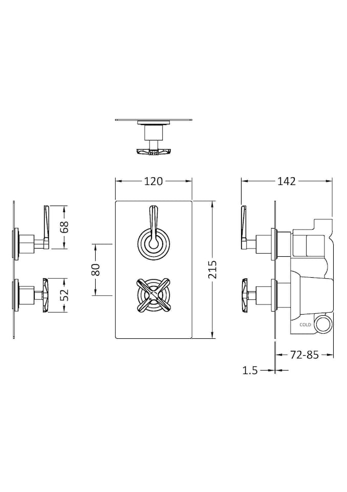 image 1 of Balterley Connect Twin Concealed Crosshead Thermostatic Shower Valve (1 Outlets) - Balterley | Silver | Chrome | 1