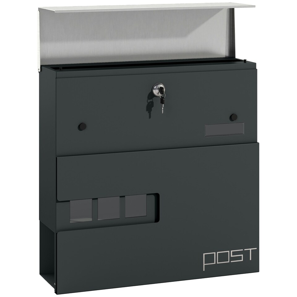 image 1 of HOMCOM Wall Mounted Post Box, Weatherproof Letterbox with Lock, Grey Black