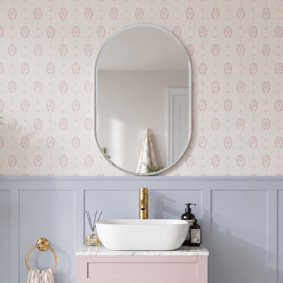 image 1 of Showerdrape Lincoln Oval Wall Mounted Frameless Bevelled Edge Bathroom Mirror 70 x 50cm | Chrome | Mirror | 1