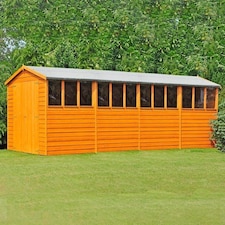 Overlap 10 x 20 Feet Dip Treated Apex Shed Double Door with Windows Brown