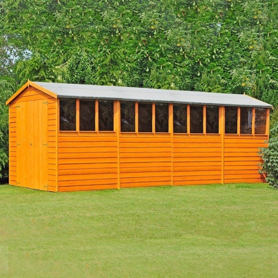 image 1 of Overlap 10 x 20 Feet Dip Treated Apex Shed Double Door with Windows Brown