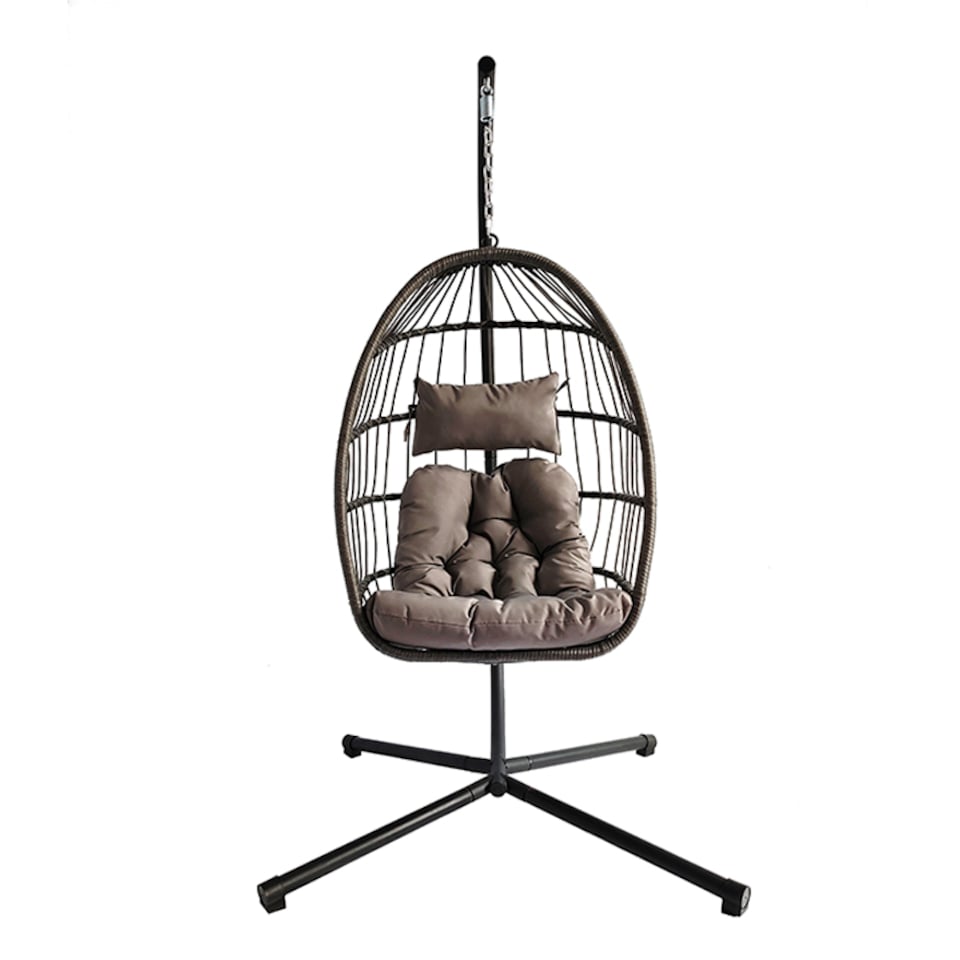image 1 of Groundlevel Luxury Hanging Egg Chair with Cushion and Weather Resistant Frame | Grey