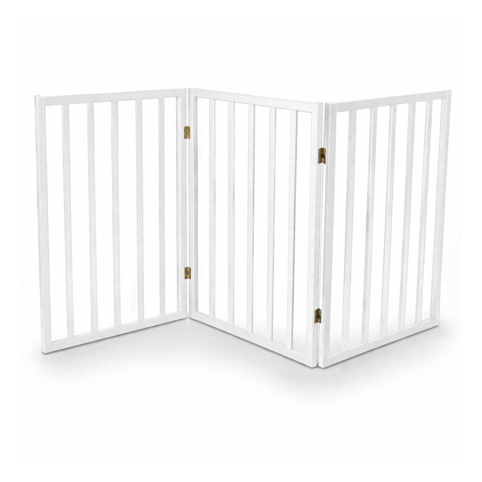 image 1 of White Dog Safety Folding Wooden Pet Gate Portable Indoor Barrier