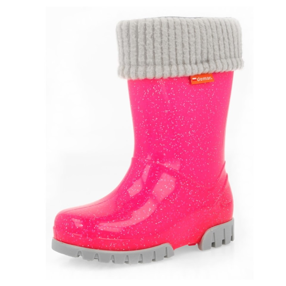 image 1 of Demar Kids Wellington Boots Lined Rain Boots Boys Girls | Pink | Pink Glitter | 6.5-7.5 UK (24-25 EU) Toddler 15.5–16cm