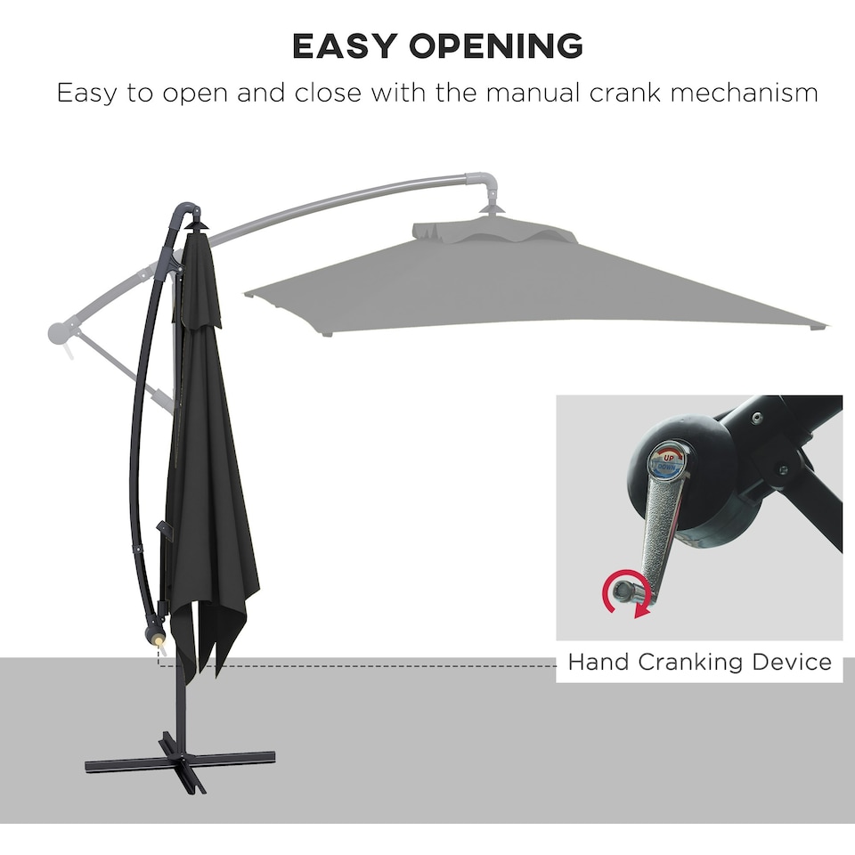 image 1 of Outsunny 3 m Cantilever Parasol with Cross Base, Crank Handle, 6 Ribs, Black