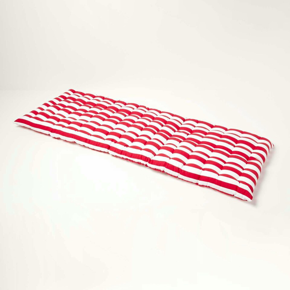 image 1 of Homescapes Garden Bench Cushion Luxury 3 Seater Cotton Stripe Indoor Outdoor Seat Pad | Red | 143 x 48 cm | 1