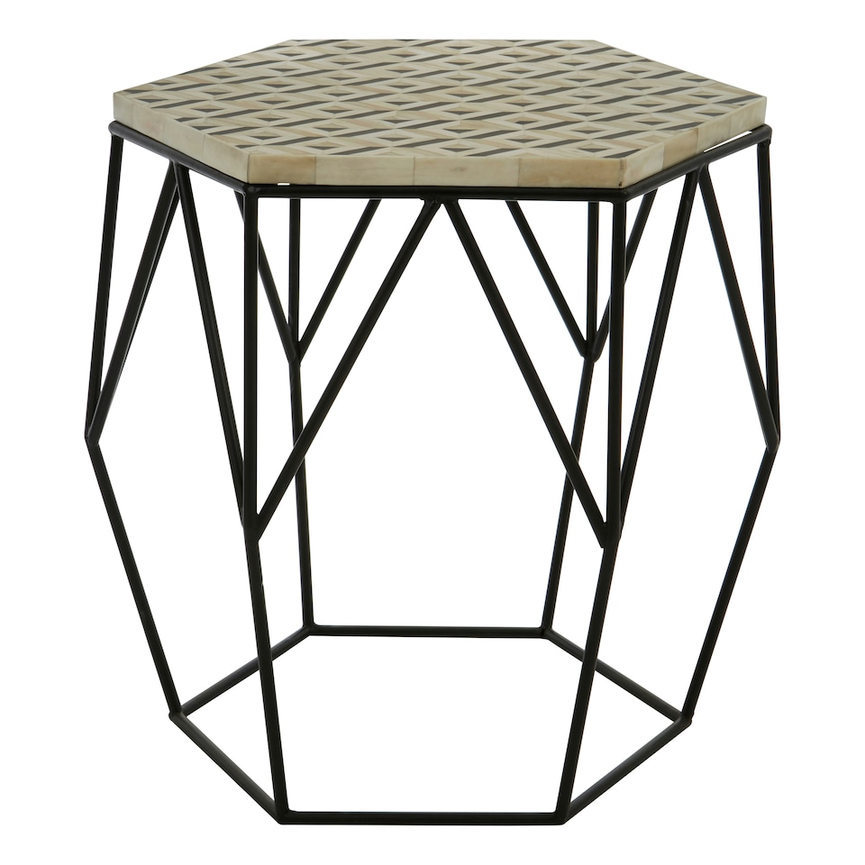 image 1 of Geometric Hexagonal Side Table,Unique Decorative Table,Monochromatic Wireframed Bedside Table,Small Table Black