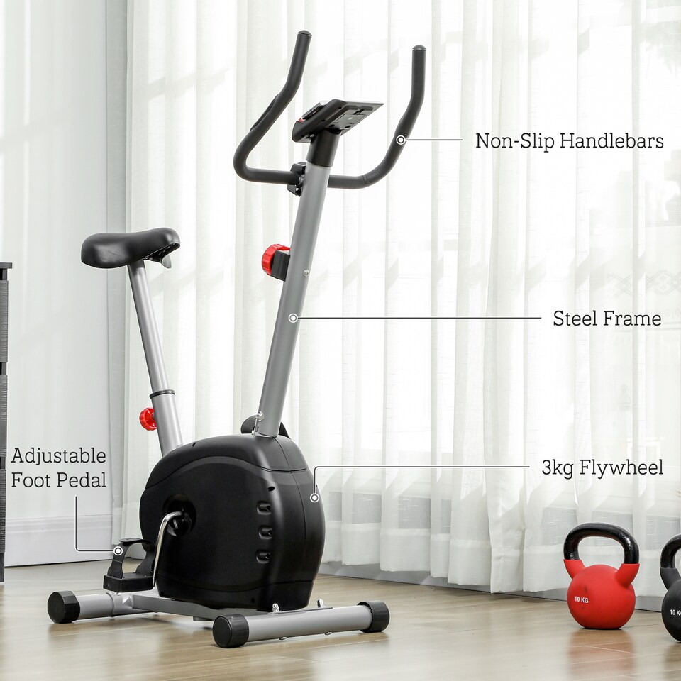 image 1 of SPORTNOW Exercise Bike, Quiet Stationary Bike with 8-Level Magnetic Resistance, Heart-Rate Sensor, Adjustable Seat, Wheels and LCD Monitor, for Home Gym Workout, Grey | Grey