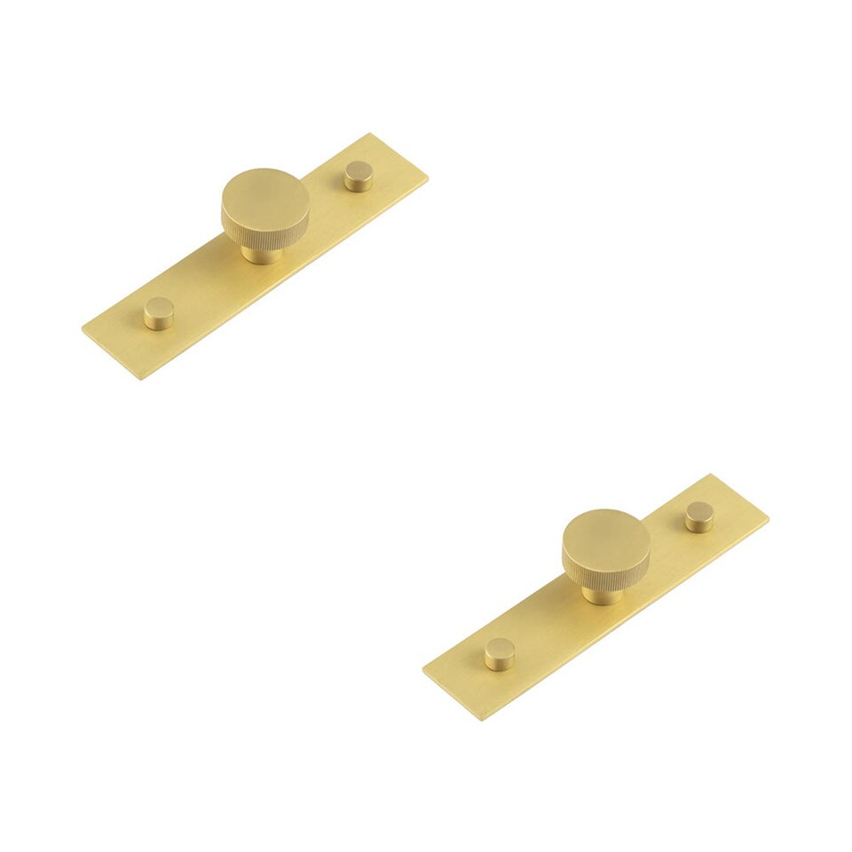 image 1 of 2 PACK Satin Brass Cupboard Knob with Backplate - 30mm Knurling Design - Kitchen Cabinet Knob