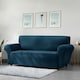 image 2 of Home Republic Mink Velvet Luxury Stretch Sofa Slip Cover - Two Seater | Blue | Navy | 1