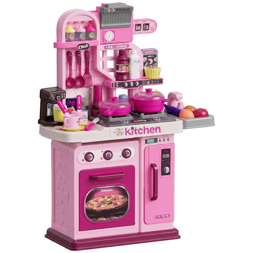 image 1 of AIYAPLAY Kids Kitchen with 33 Pieces, Light, Sound, Storage