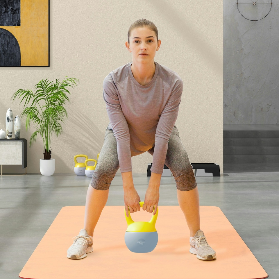 image 1 of (4KG, Purple and Grey) SPORTNOW Kettlebell with Non-Slip Handle