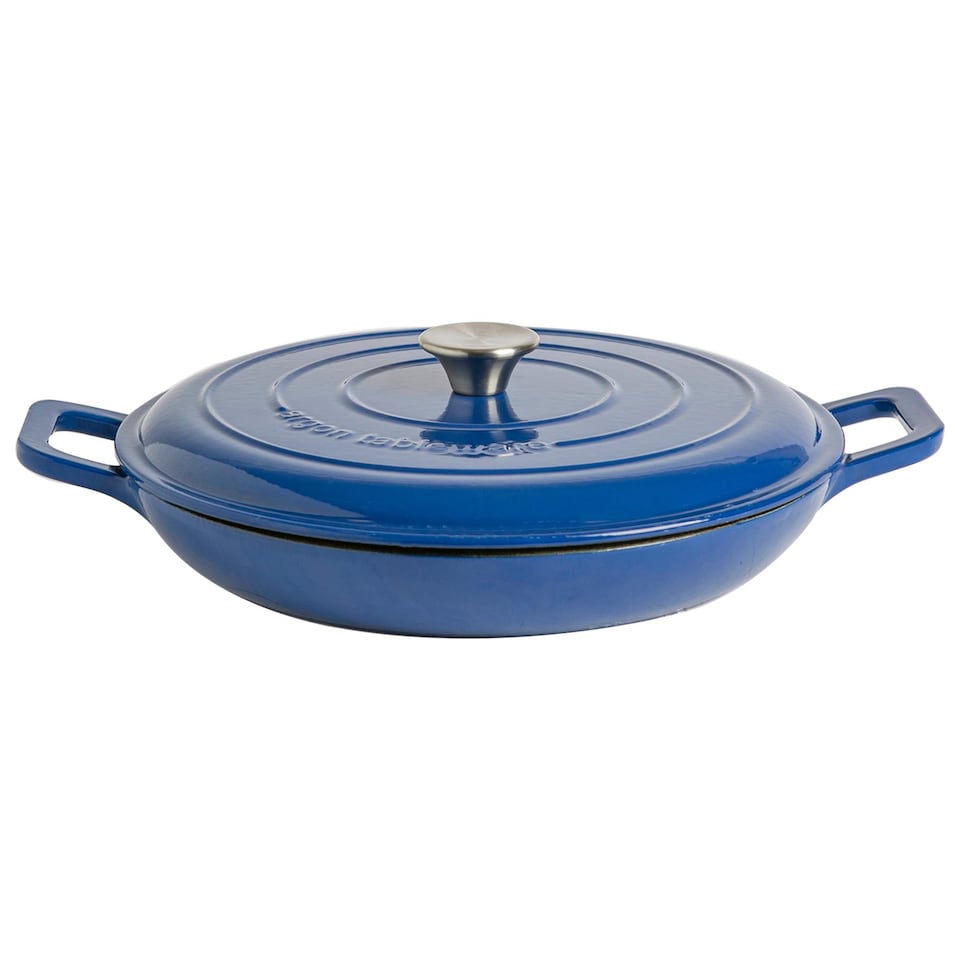 image 1 of Argon Tableware Cast Iron Shallow Casserole Dish - Enameled Dutch Oven - Self-Basting Lid - Hob to Oven - 3.5 Litre - Midnight Blue | Blue | Midnight Blue
