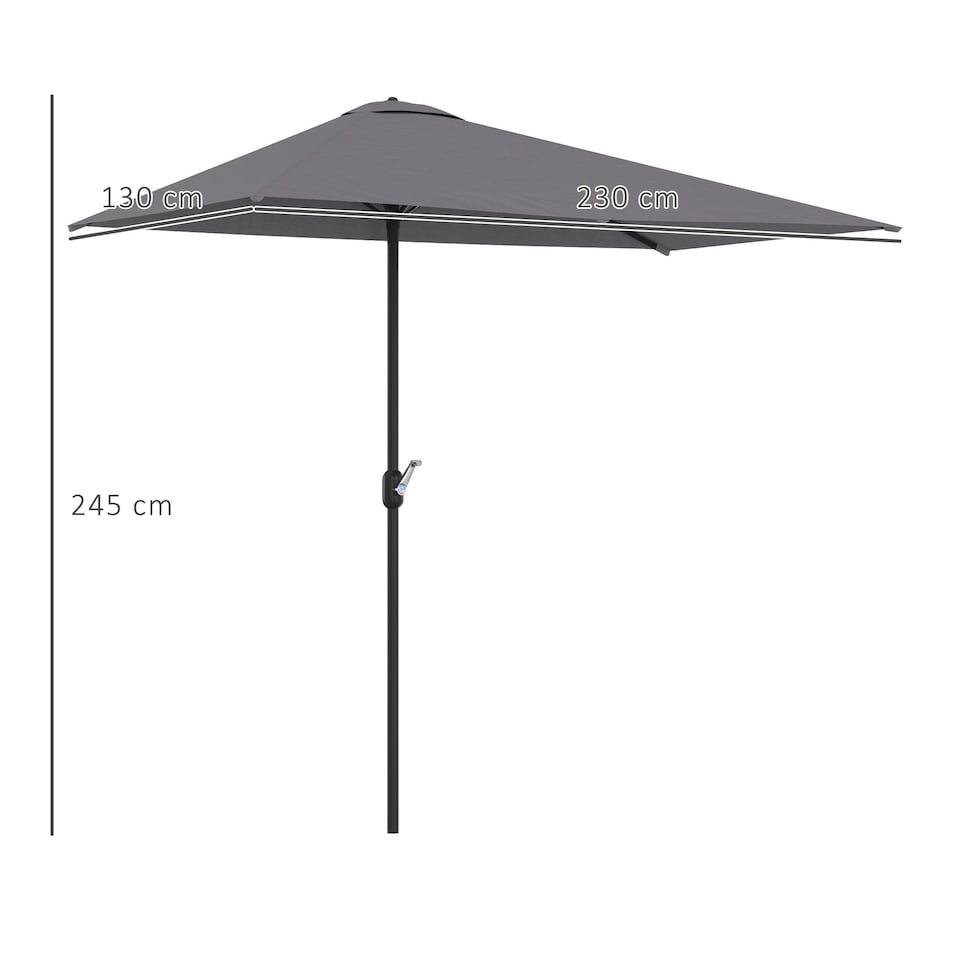 image 1 of Outsunny 2.3m Garden Balcony Half Round Umbrella Metal Parasol Umbrella Grey