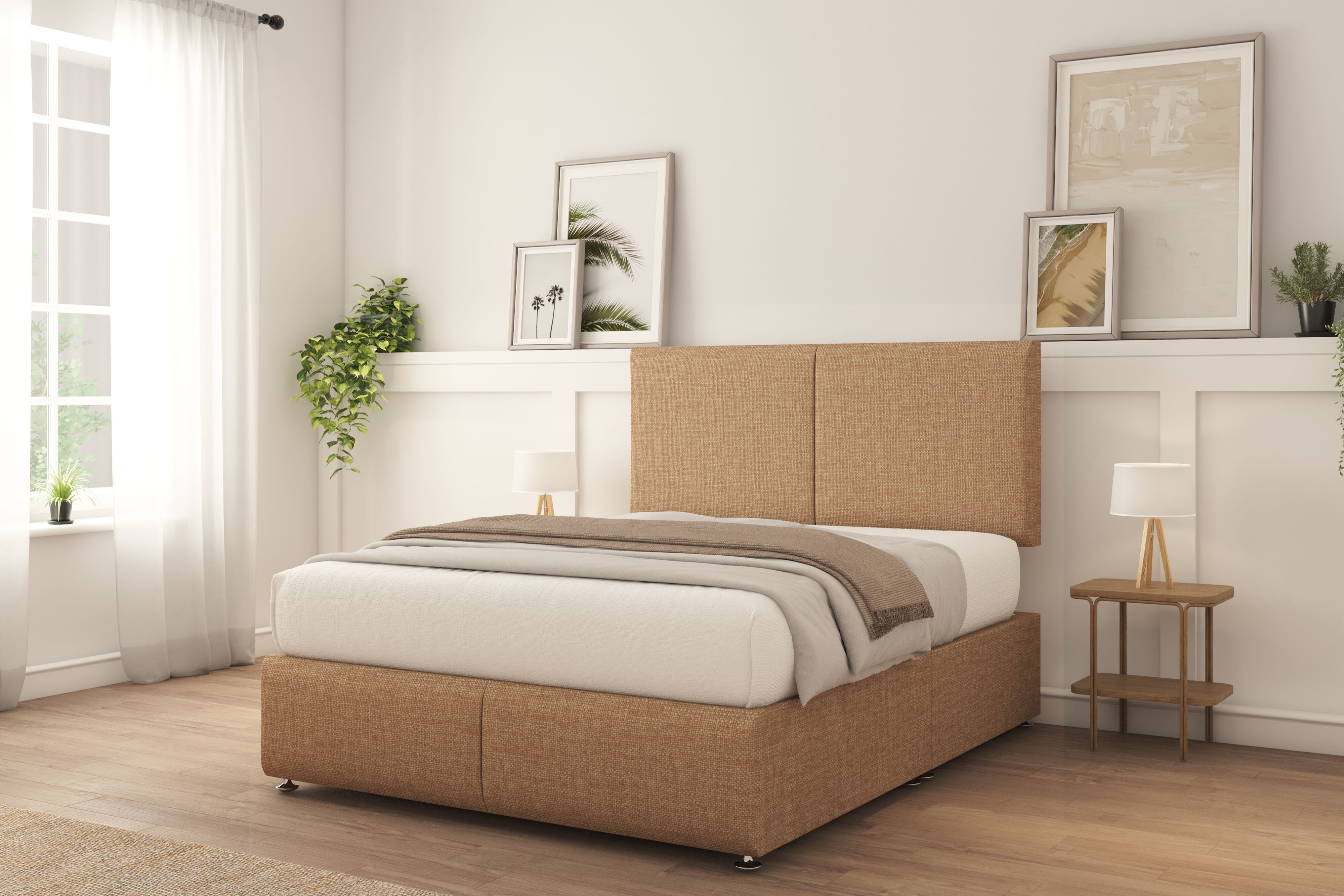 Sloomy Vienna Latte Tweed Divan Bed With Mattress No Drawers 26" Strutted Headboard & 12" Footboard 3' Single