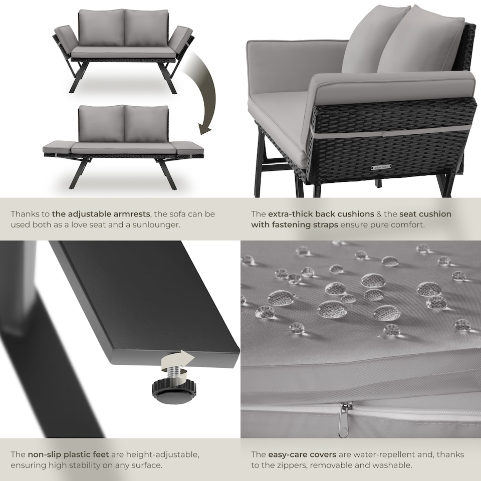 image 1 of Garden Sofa Sintra - multi-functional, UV and weather resistant | Black | light grey/black | 61 x 157 x 89 cm | 1