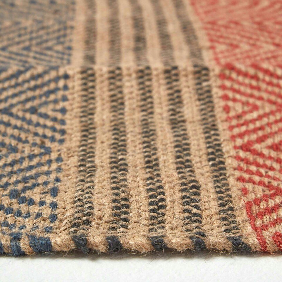 image 1 of Homescapes Multicolour Geometric Patterned Jute Rug - 60 x 100 cm | Red | 60 x 100 cm