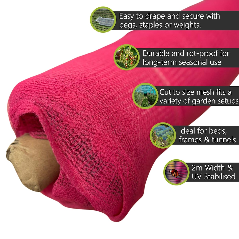 image 1 of Pegdev Pink Strawberry Netting UV Mesh for Fruit Plants Birds Away 20m