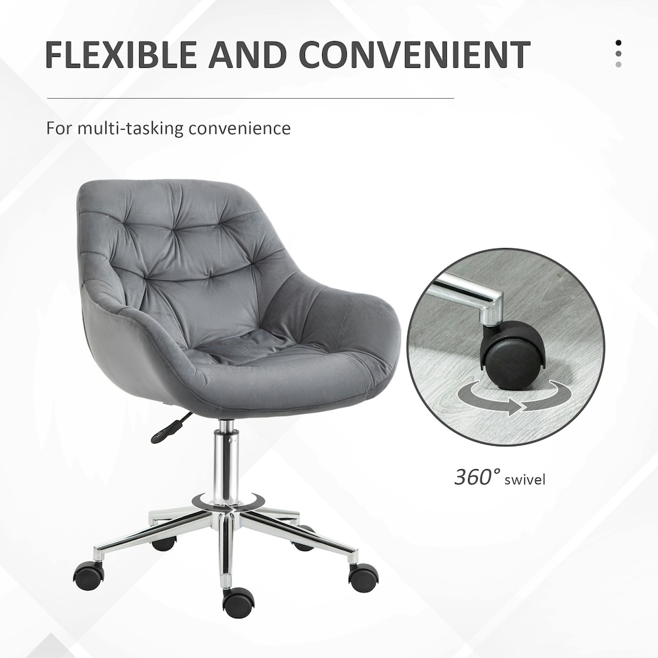 image 1 of Vinsetto Velvet Home Office Chair Desk Chair with Adjustable Height, Dark Grey