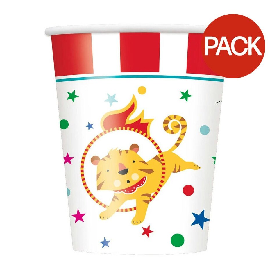 Unique Party Paper Circus Party Cup (Pack of 8) - White/Multicoloured - One Size