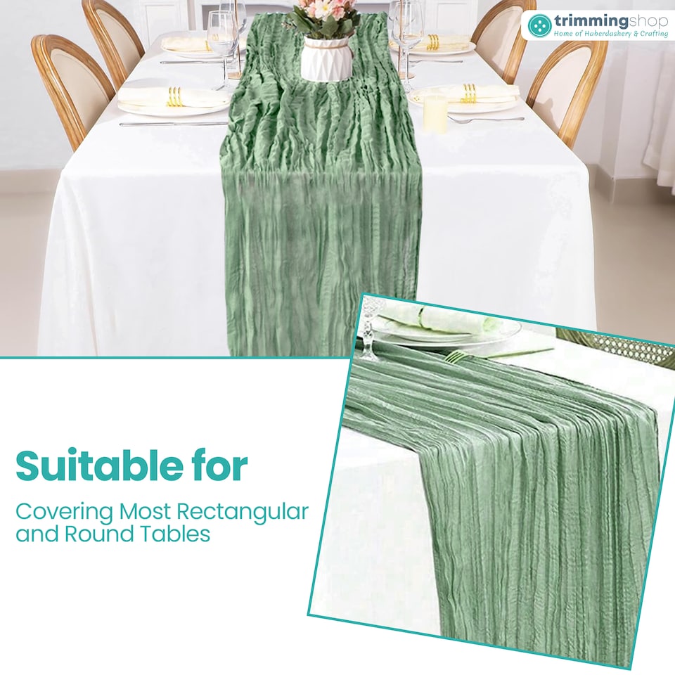 image 1 of Sage Green Cheesecloth Table Runner, Rustic Sheer Table Decor - 90x300cm