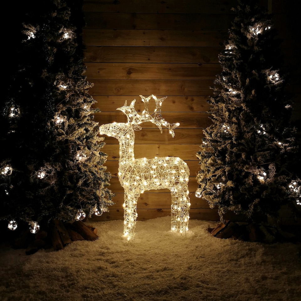 image 1 of 116cm Soft Acrylic Flashing LED Reindeer Christmas Decoration with Timer in Warm White