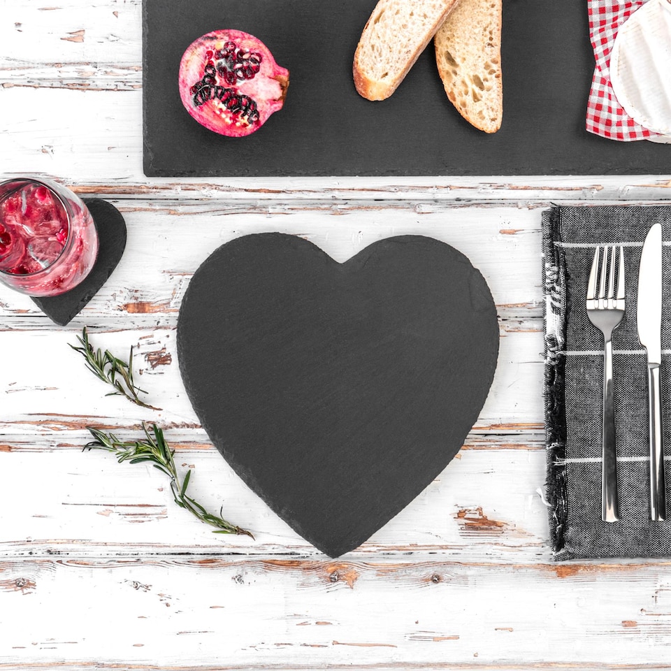 image 1 of Argon Tableware Heart Slate Placemats - 25cm - Pack of 12 | Black | Natural