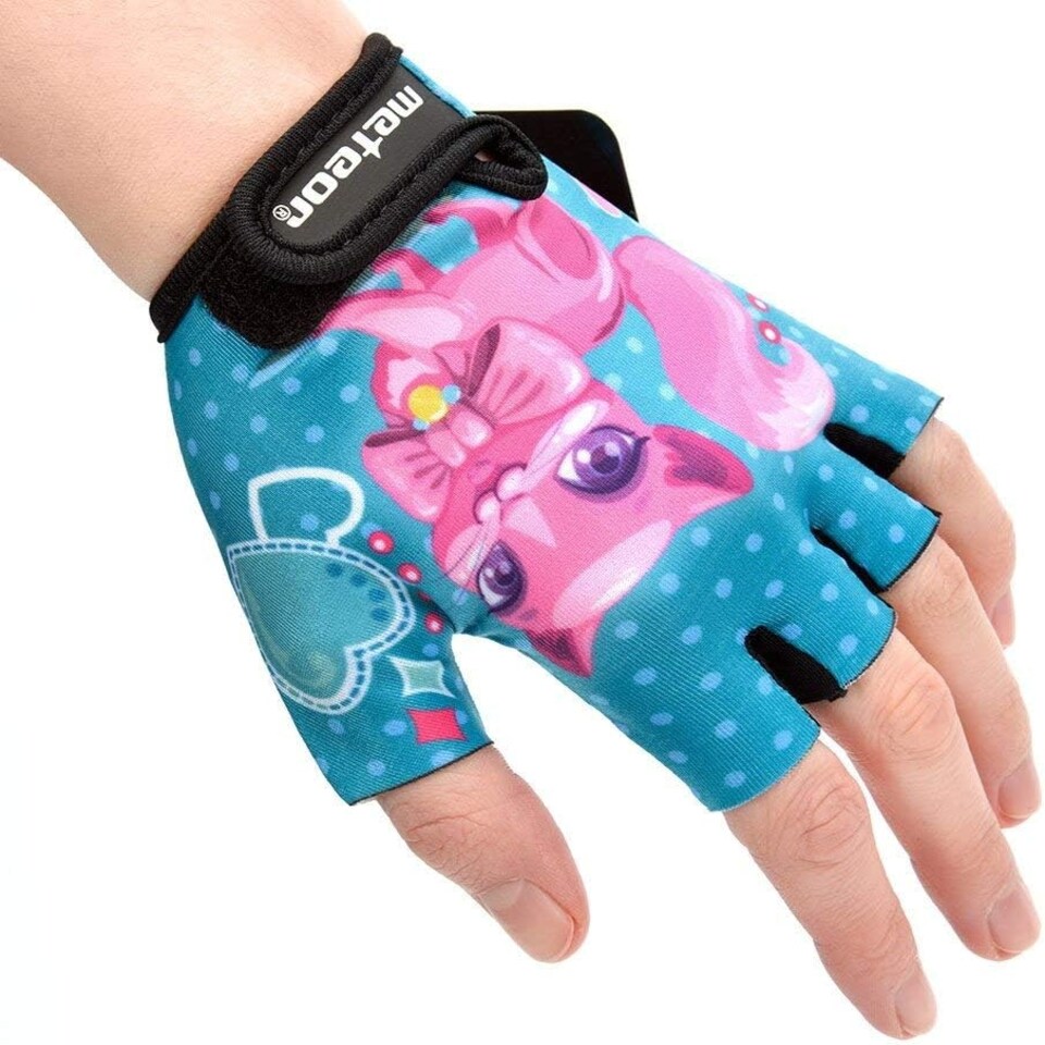 image 1 of Meteor Kids Bike Gloves – Breathable, Non-Slip, Padded for Comfort & Safety Blue | Kitty | JR M