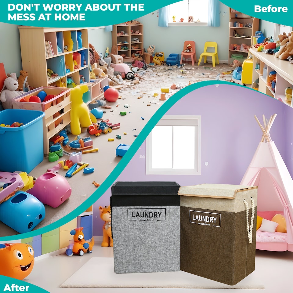 image 1 of 70L Collapsible Laundry Basket with Lid Portable Clothes Hamper