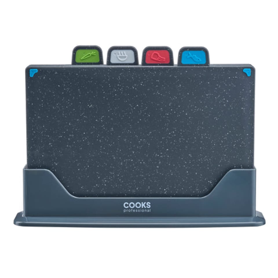 image 1 of Cooks Professional Set of 4 Index Chopping Boards with Stand & Coloured Tabs