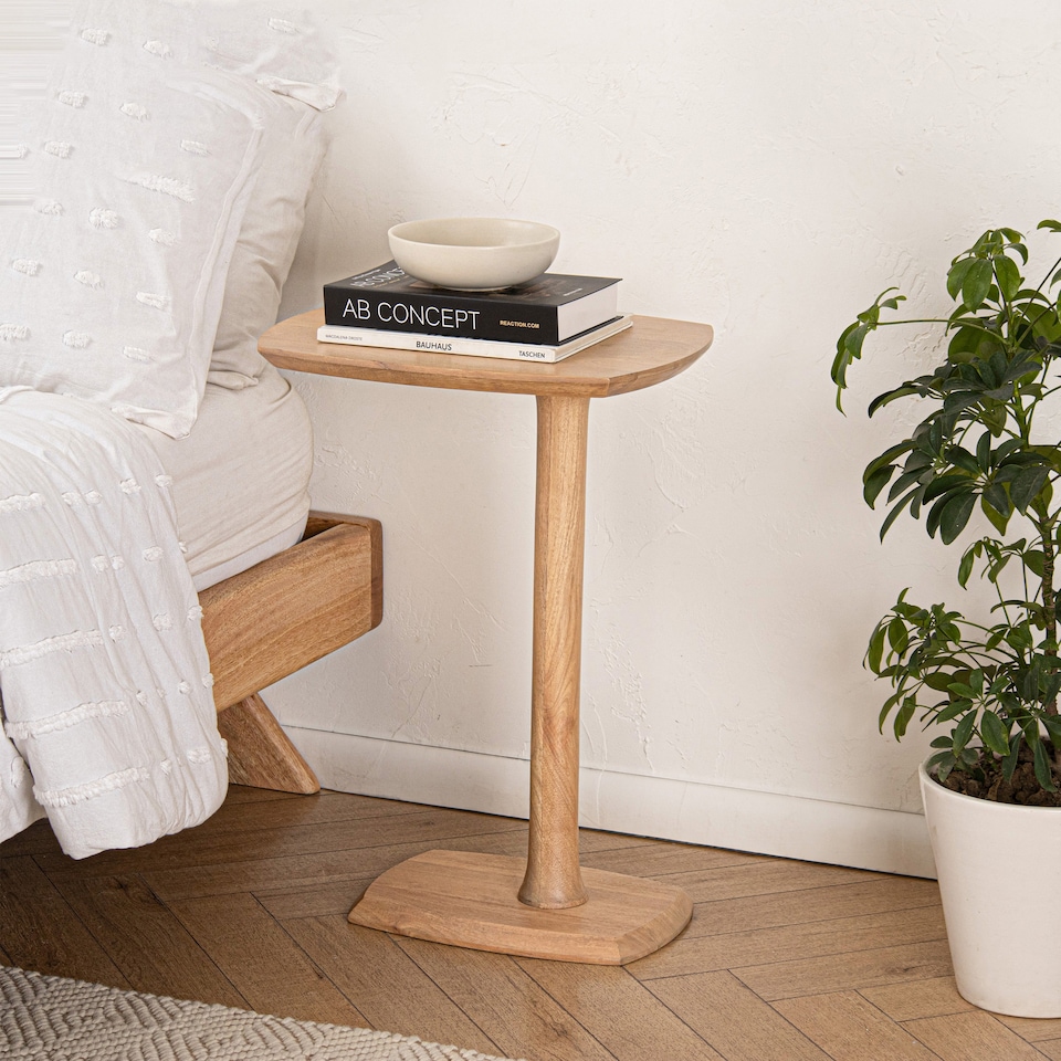 image 1 of MH London Ellis C Shape Side Table Solid Mango Wood End Table for Sofa Living Room