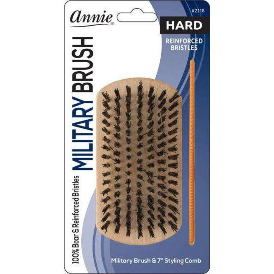 image 1 of Annie Hard Wood Military Boar Bristle Brush With 5 Styling Comb 4.8in 2118