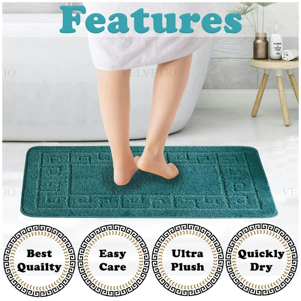 image 1 of VELVETIO Greek Bath Mat & Pedestal Mat Water Absorbent Non Slip Toilet Rugs Blue | Dark Teal
