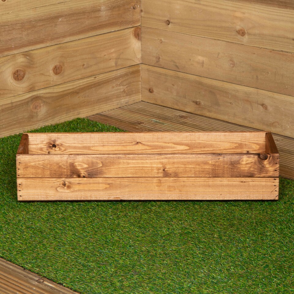 image 1 of Hand Made 76cm x 23cm x 14cm Rustic Wooden Garden Window Trough Flower Planter Brown