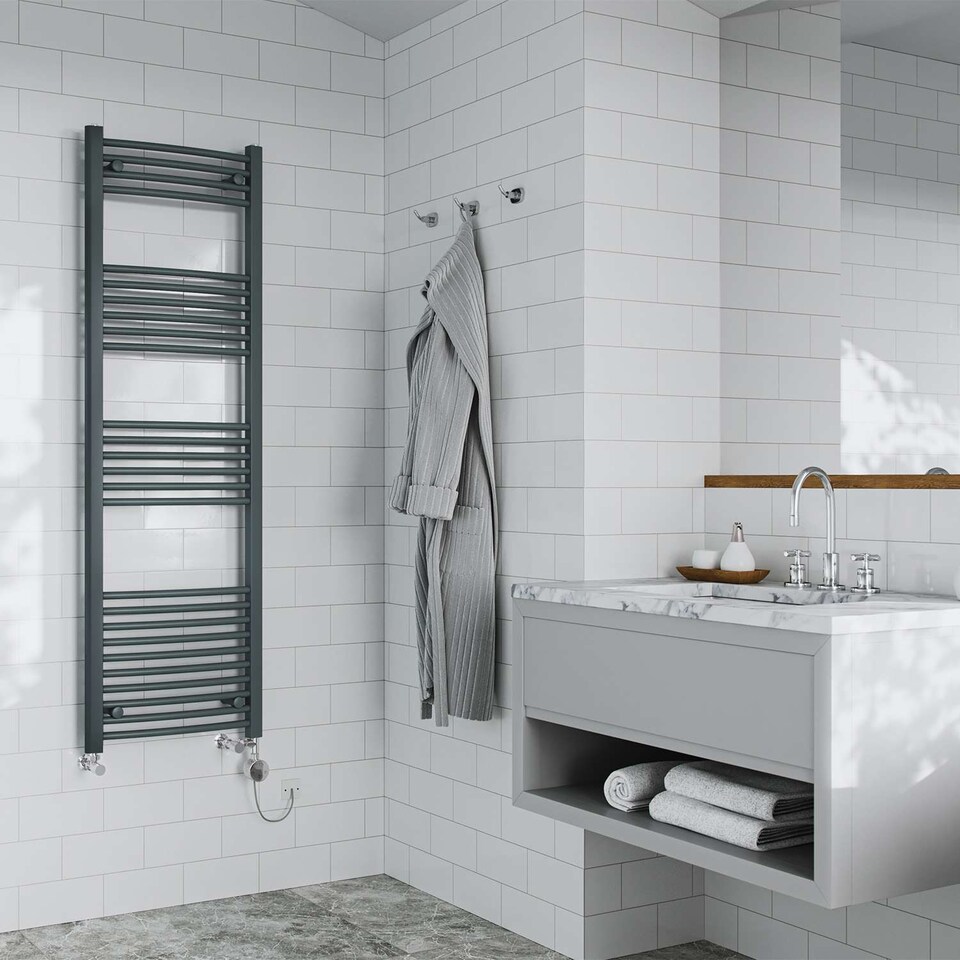 image 1 of Zennor - Anthracite Dual Fuel Towel Rail H1600mm x W500mm Thermostatic - Curved