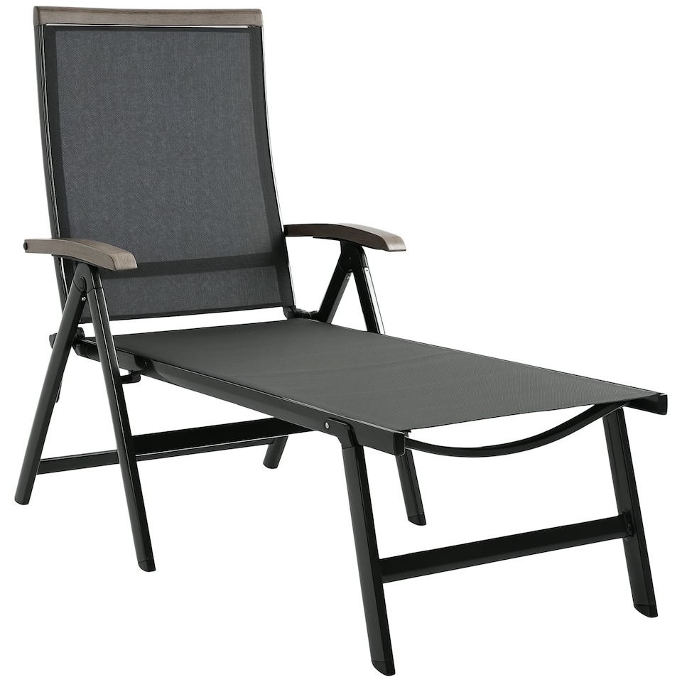image 1 of Outsunny Outdoor Folding Sun Lounger w/ Adjustable Backrest and Aluminium Grey