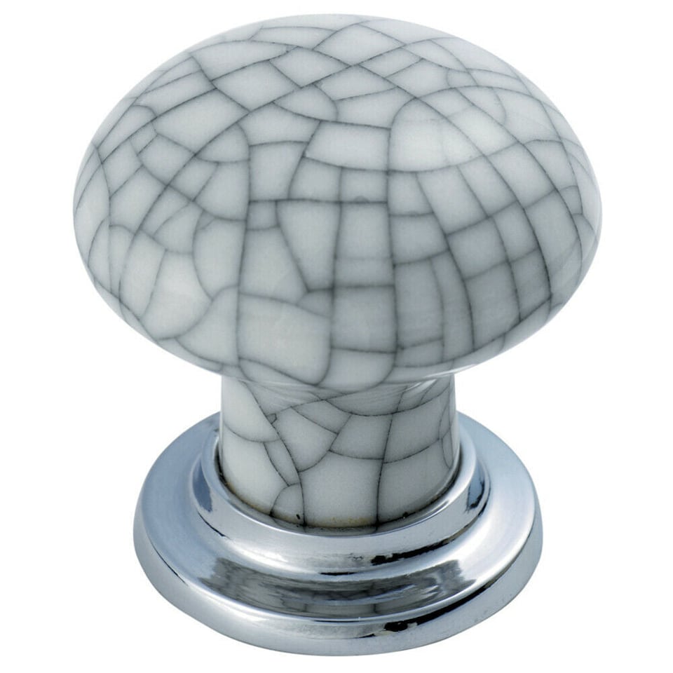 image 1 of 4x Porcelain Mushroom Cupboard Door Knob Glaze Design Polished & Matt Chrome