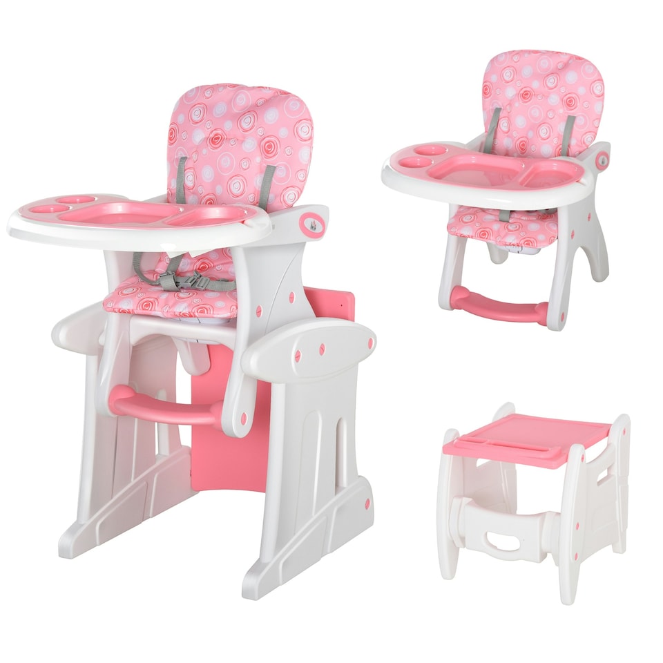 image 1 of HOMCOM 2-in-1 Convertible Baby High Chair Booster Seat w/ Removable Tray Pink