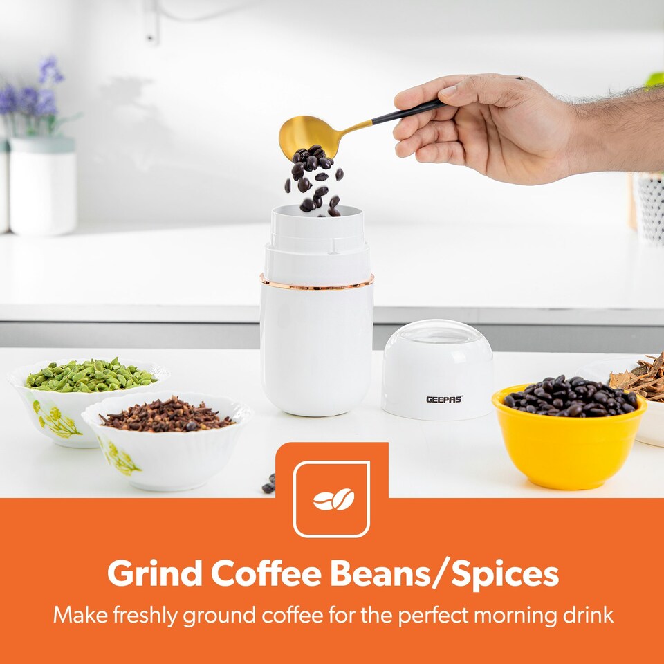 image 1 of GEEPAS Coffee Grinder 80 g Capacity , 200W - White