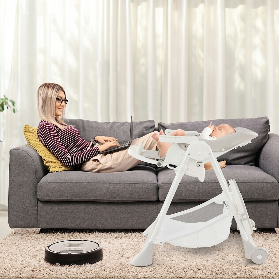 image 1 of COSTWAY Folding Baby High Chair Convertible High Chair Beige