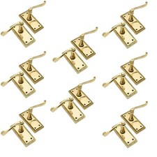 Golden Grace 8 Pairs Georgian Design Lever Latch Door Handle in Polished Brass Finish - 107mm x 48mm Gold