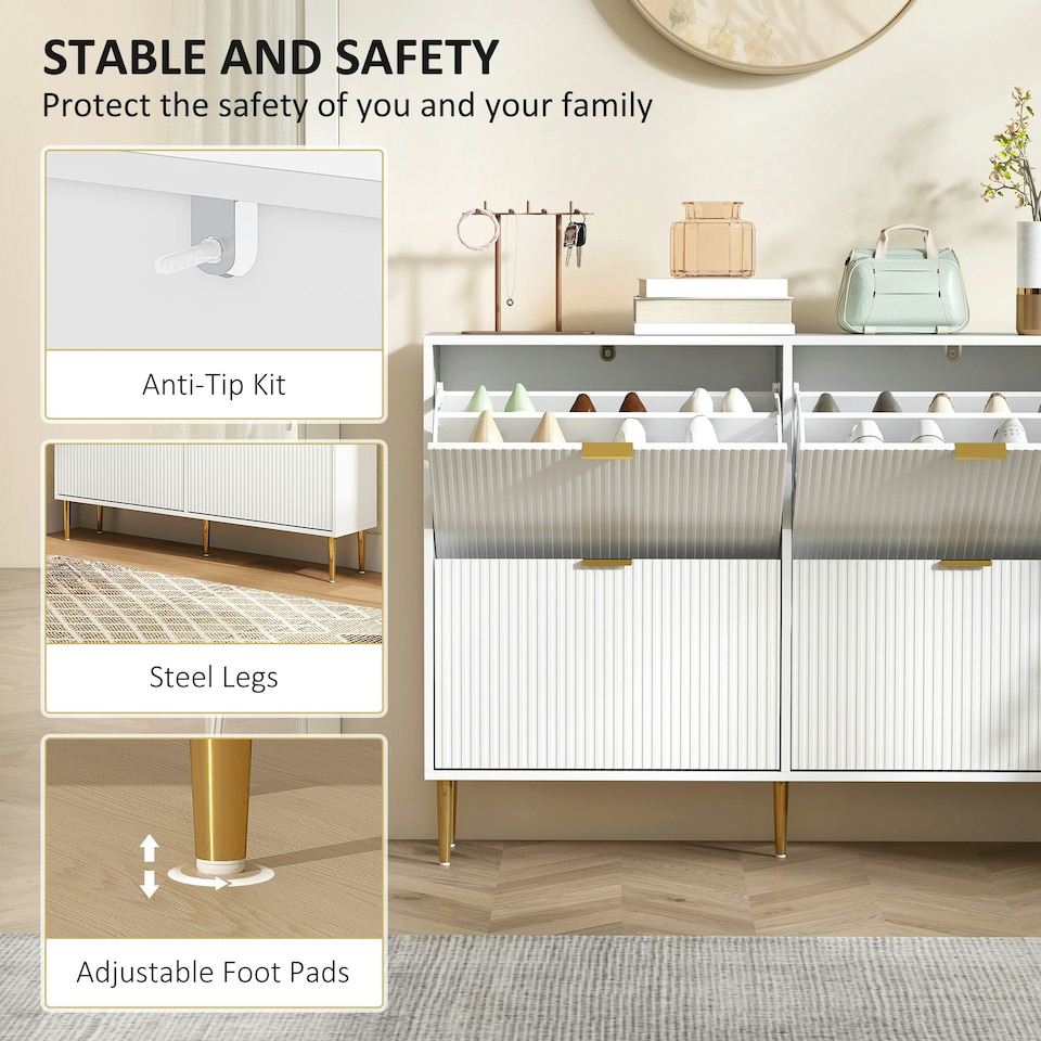 image 1 of HOMCOM Slim Shoe Storage Cabinet with 4 Flip Drawers for Hallway White