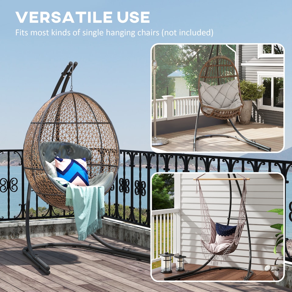 image 1 of Outsunny Hammock Chair Stand Only, Hanging Chair Stand with Extra Large Base, Heavy Duty Metal Single Hammock Egg Swing Frame for Indoor Outdoor, 150 KG Load Capacity, Black | Black | Black